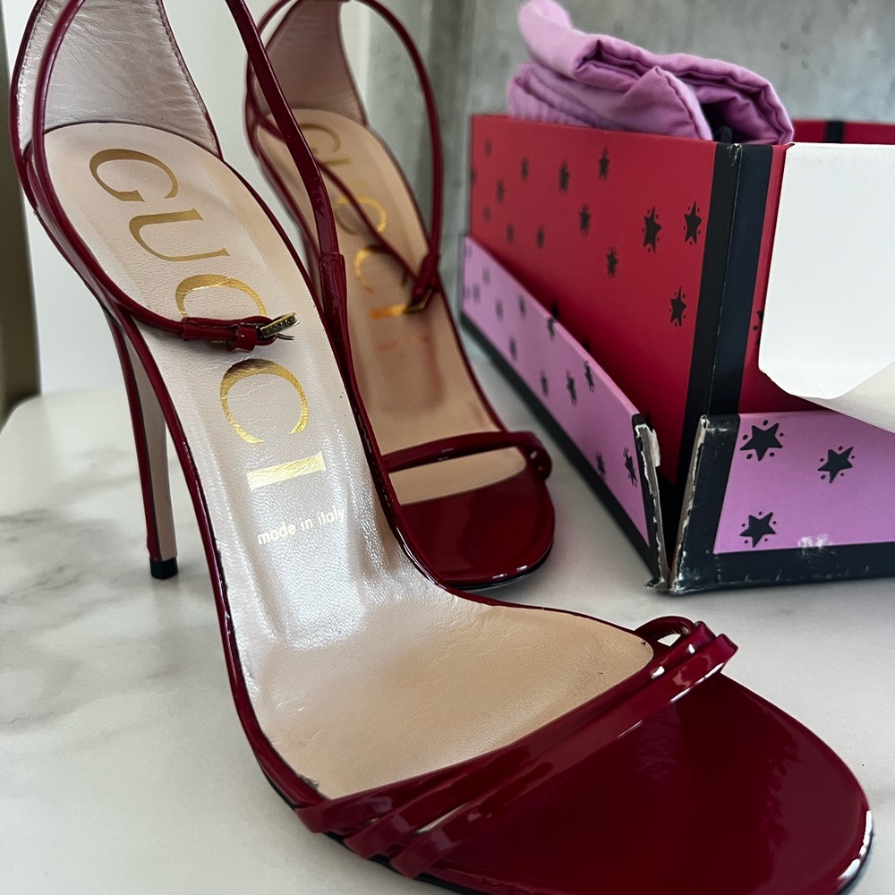 Gucci Red Patent Leather Strappy Heels - Picture 16 of 16